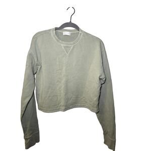 John‎ Elliott Womens Cropped Sweatshirt Small Green 100% Cotton Crew Neck